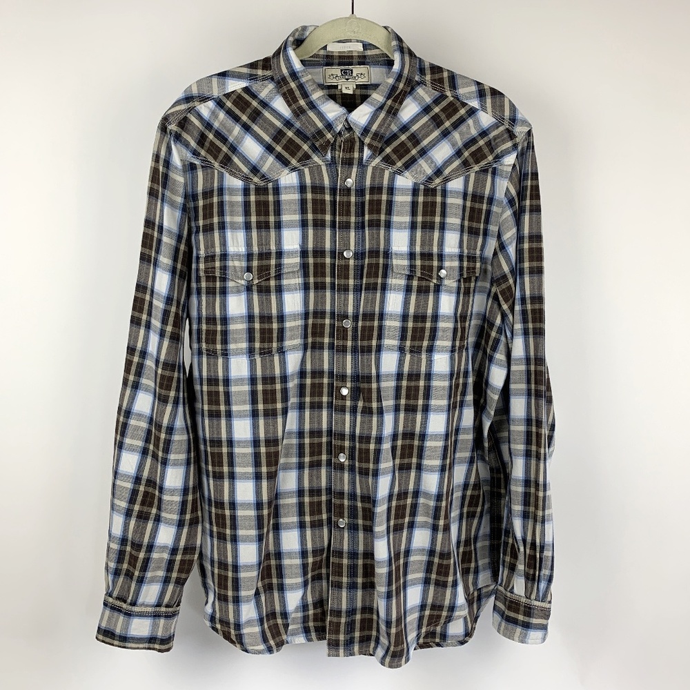 Club Room Western Style Plaid Long Sleeve Fitted Shirt Size XL 100% Cotton